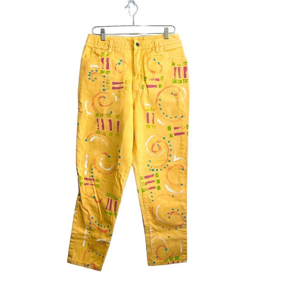 Vintage‎ Marigail Weekend Painted Jeans 14 Yellow Multi 80's Made In The USA